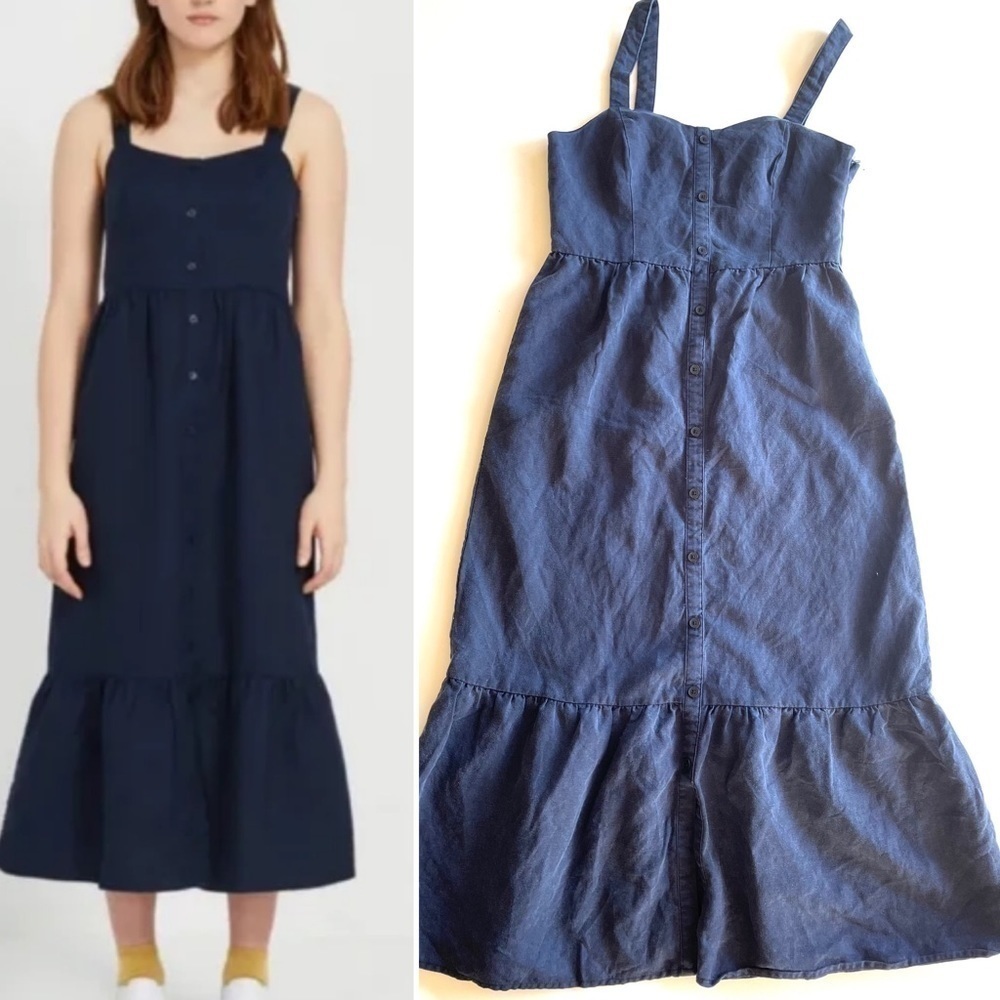 Frank and Oak Navy Blue Button Down Ruffle Dress Sleeveless Size small